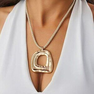 Nadia Boho Silver Tone Large Pendant Necklace  Western Cowgirl Statement Jewelry